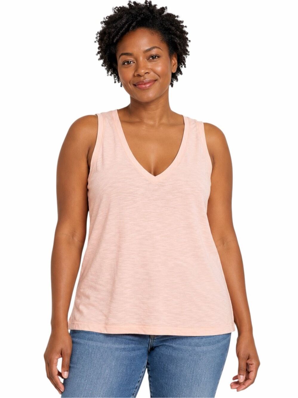 MADEWELL Whisper Cotton V-Neck Tank Top Peach Pink Medium